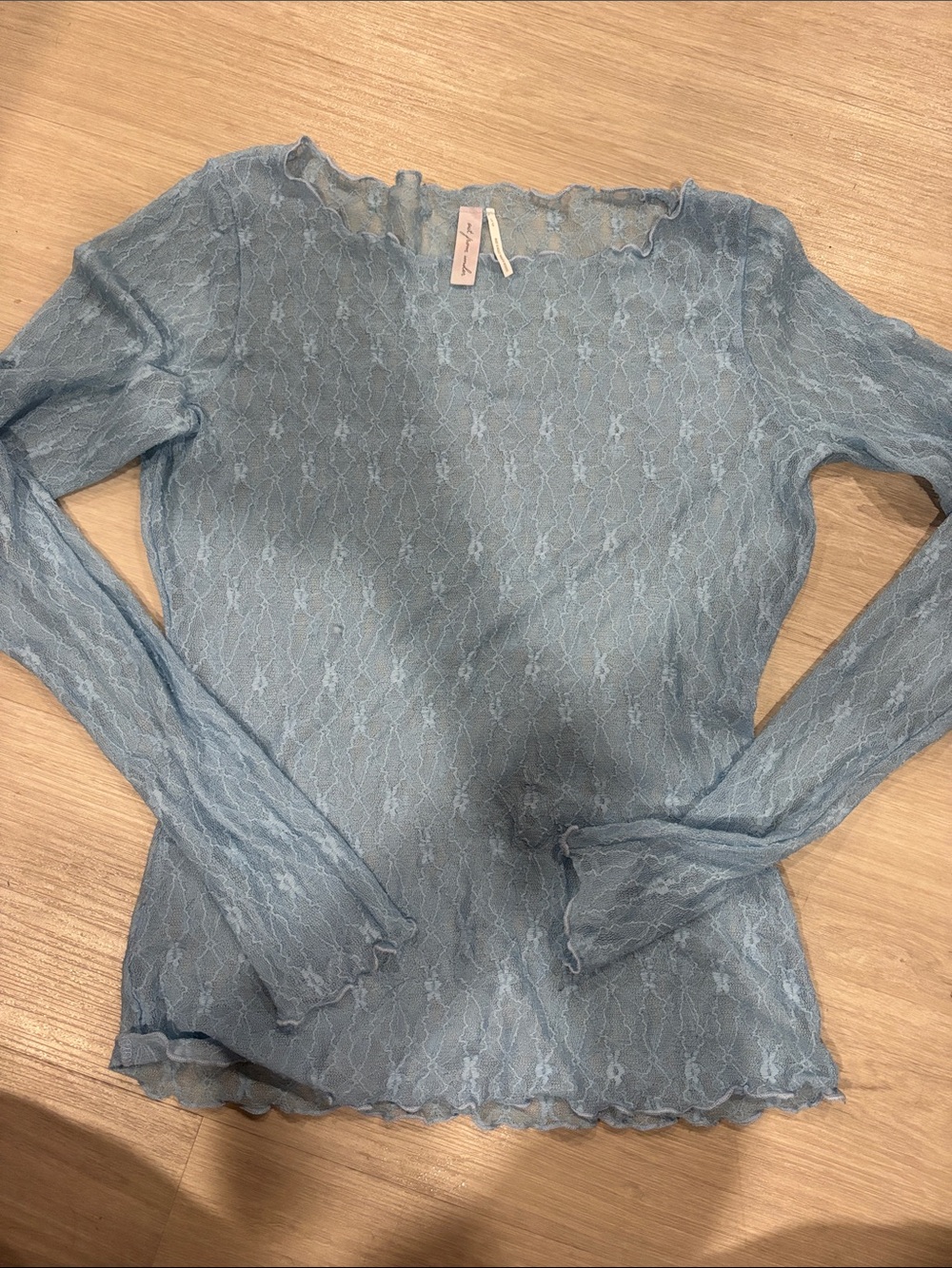 Urban Outfitters Light Blue Sheer Lace Long Sleeve Top